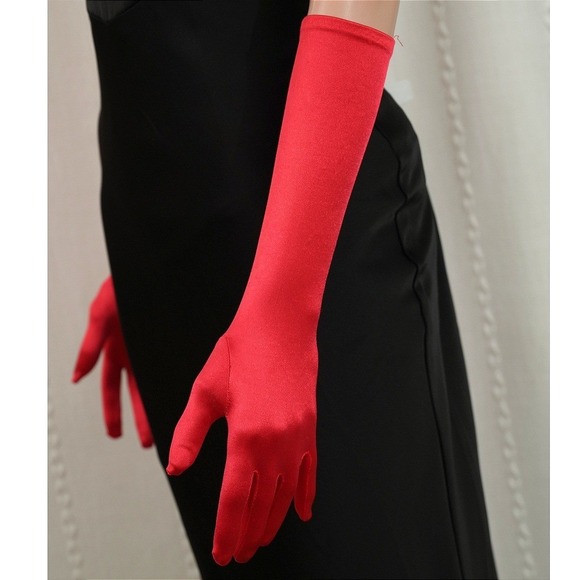 Accessories - Scarlet Red Satin Cocktail Length Gloves (just below elbow 8BL) Formal Evening